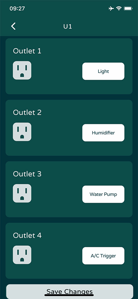 Niwa App Screenshot - outlet configuration
