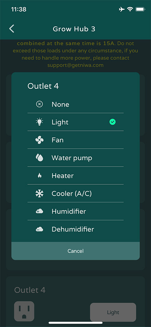 Niwa App Screenshot - outlet configuration