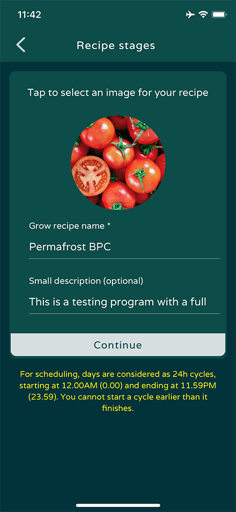Niwa App Screenshot - recipe setup
